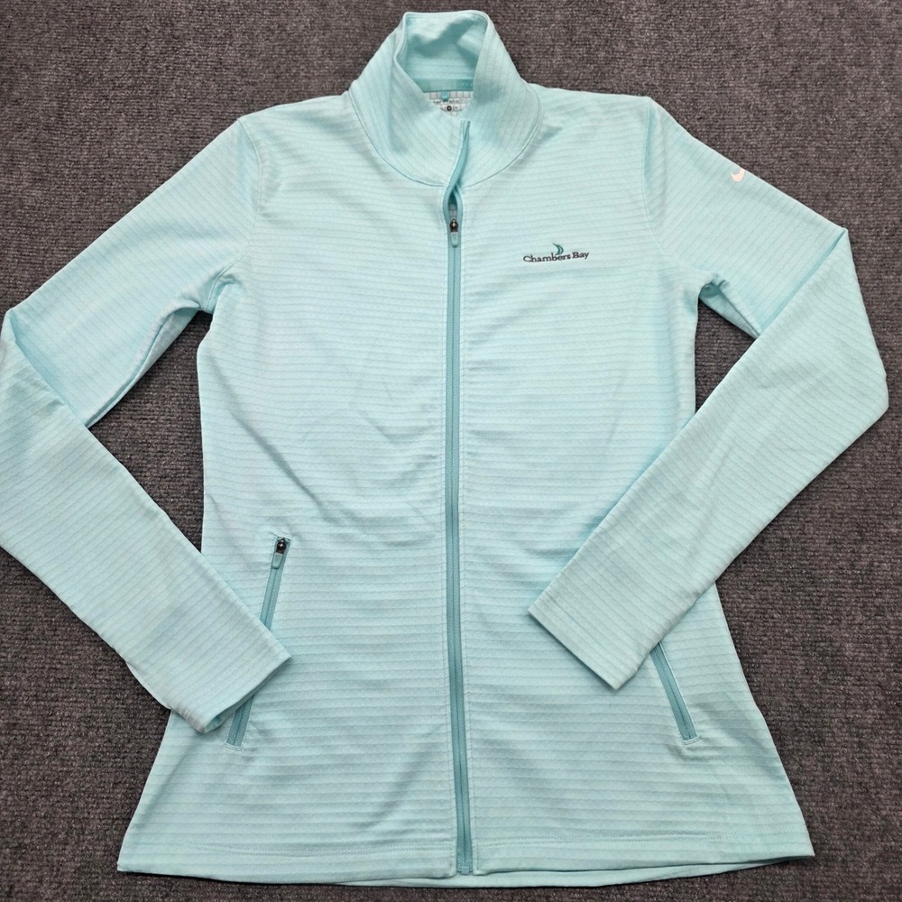 Nike Golf Dri-Fit Chambers Bay Full Zip Jacket Womens Medium Light Blue Textured